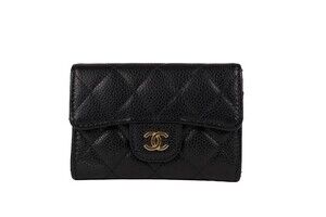 Chanel Black Classic Flap Card Holder Wallet Caviar Leather Gold Hardware